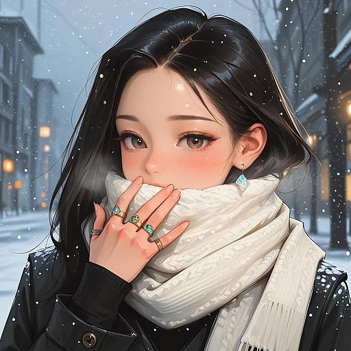 Portrait of a Girl in Snowy Winter