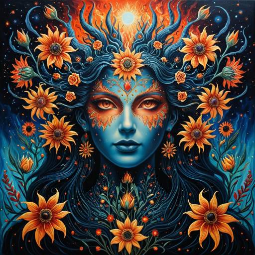 Celestial Woman with Fiery Flowers