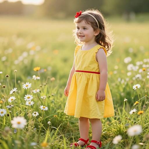 Sunlit Meadow Girl with Red Accents