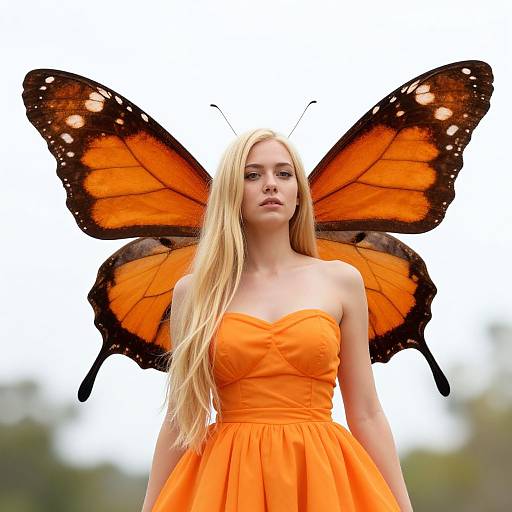 Orange Monarch Butterfly Fairy Girl