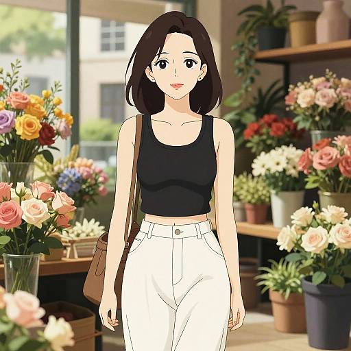 Casual Chic Woman in Flower Shop