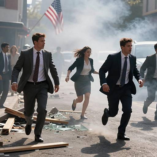 Chaotic Smoke-Filled Urban Street Scene