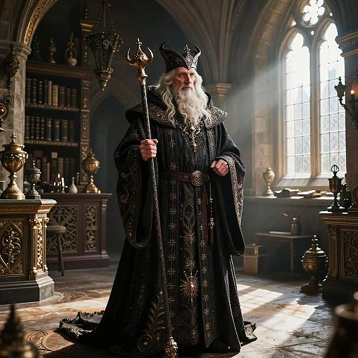 Elderly Evil Wizard in Luxurious Castle