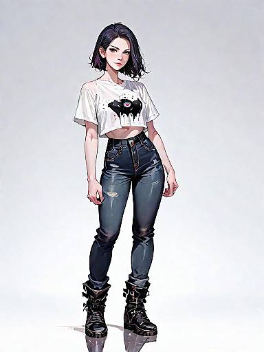 Woman in Casual Streetwear with Sheer Crop Top