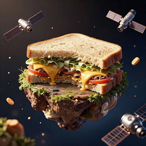 Surreal Floating Sandwich Island in Space