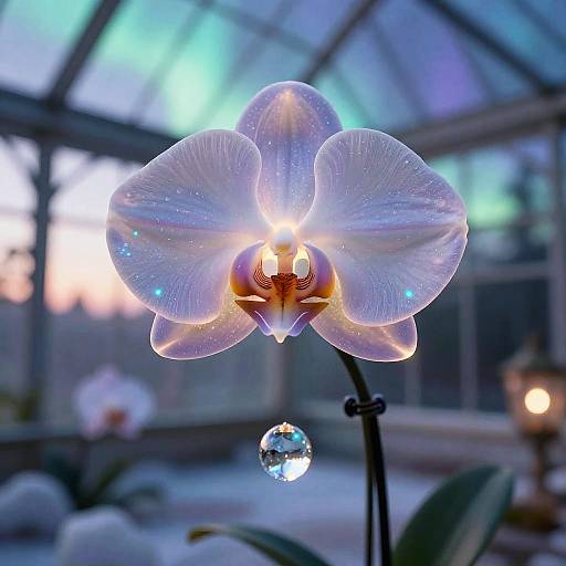 Levitating Bioluminescent Orchid in Glacial Greenhouse