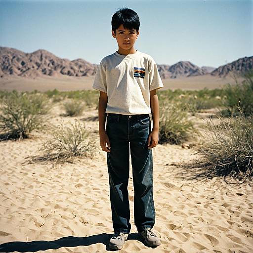 Boy in Desert: Realistic Solo Portrait