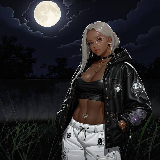 Stylish Woman Under Full Moon Night