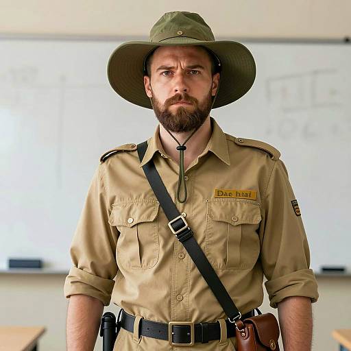 Humorous Safari Outfit for a Bearded Man