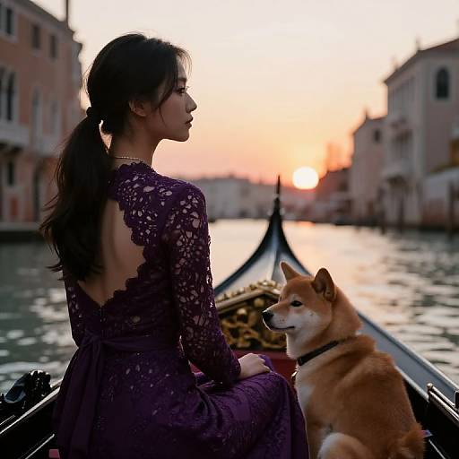 Asian Girl and Shiba Inu at Venice Sunset