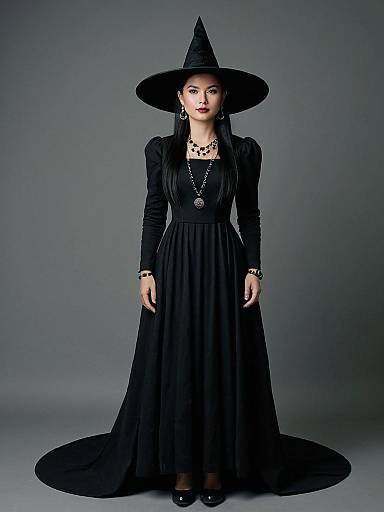 Woman in Black Witch Costume with Hat
