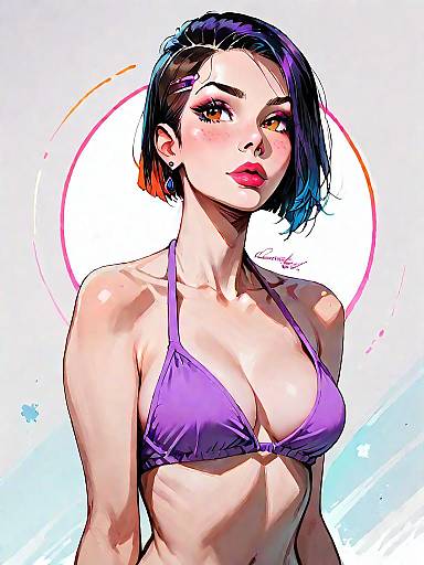 Stylish Woman in Neon Bikini