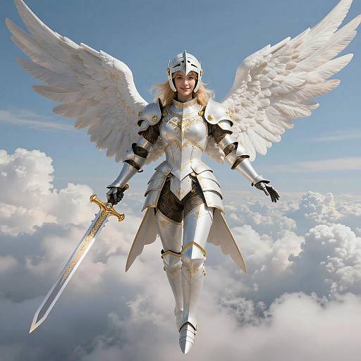 Female Angelic Knight with Sword and Wings