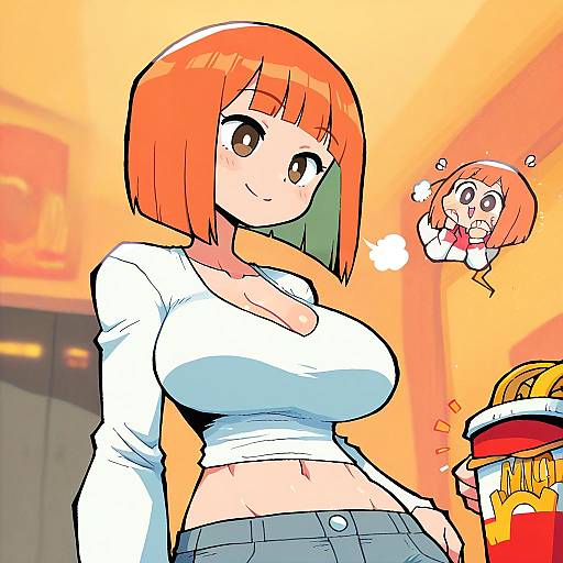 Illustration of Mother (yoru mac), mcdonald's in the style of Rariatto (ganguri)