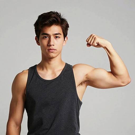 Muscular Young Man Flexing Bicep