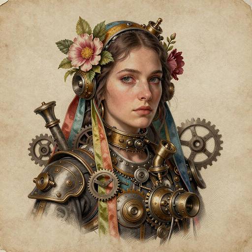 Detailed Steampunk Woman Sketch Portrait