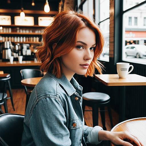 Woman with Copper Hair in Urban Café
