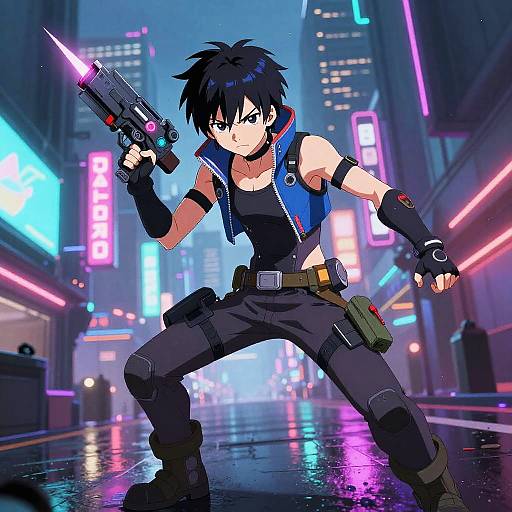 Cyberpunk Anime Character in Neon City