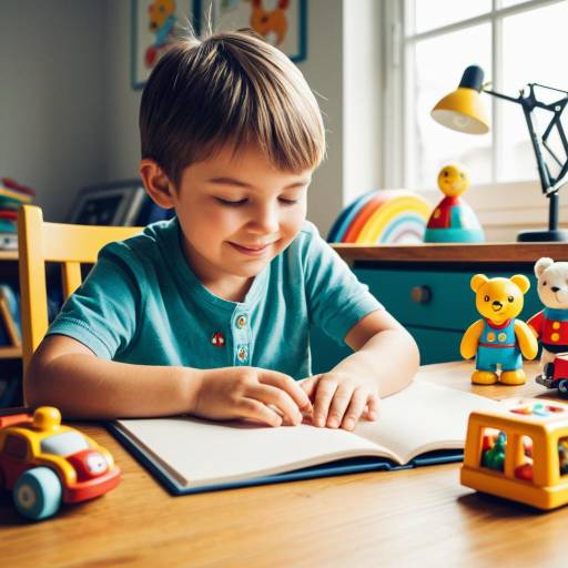 Smiling Boy Reading at Playful Desk
