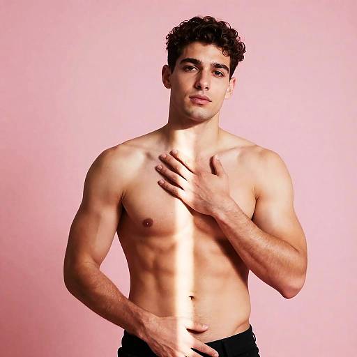 Muscular Man on Pink Background