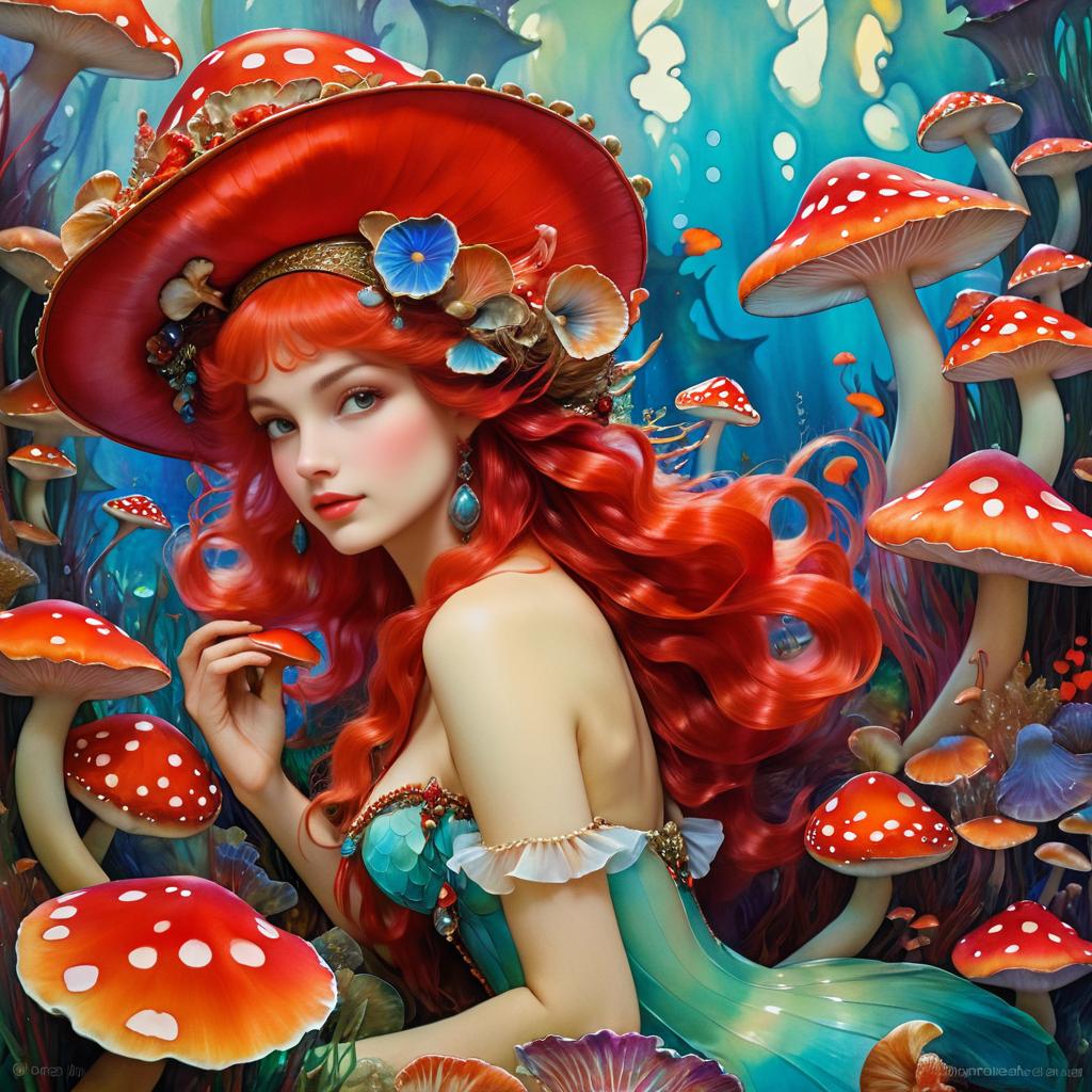 Whimsical Mermaid in Mushroom Wonderland