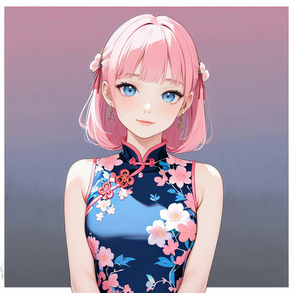 Blushing Girl in Floral Cheongsam Style