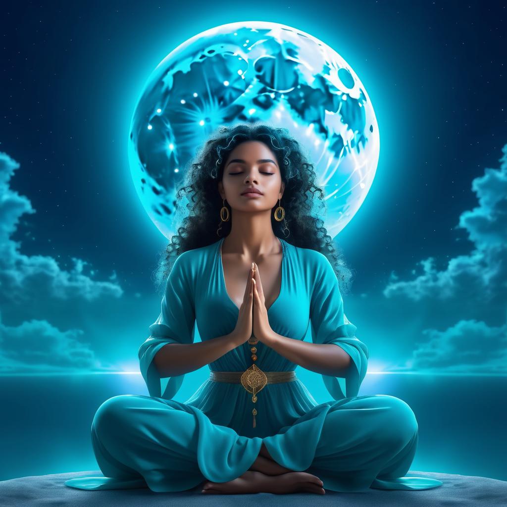 Meditative Woman in Mystical Moonlight