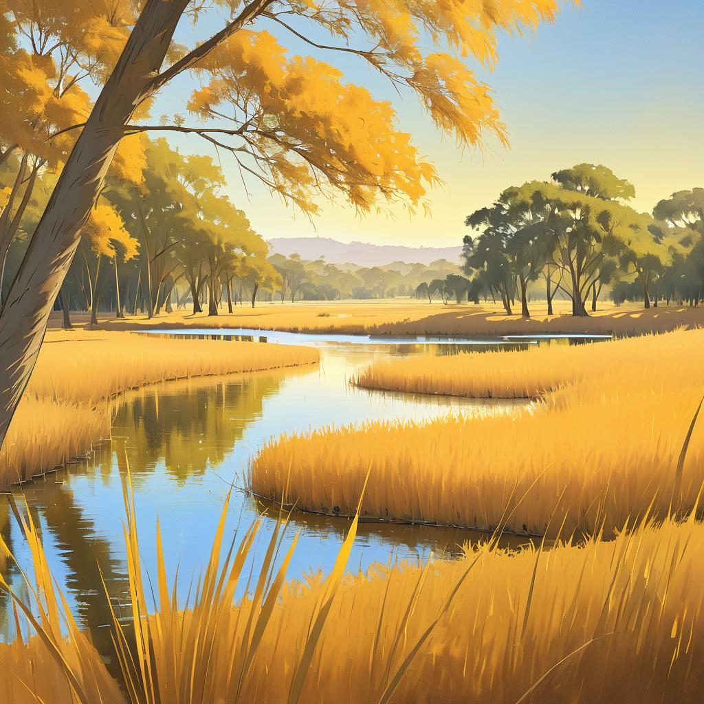 Serene Golden Savannah Landscape at Morning