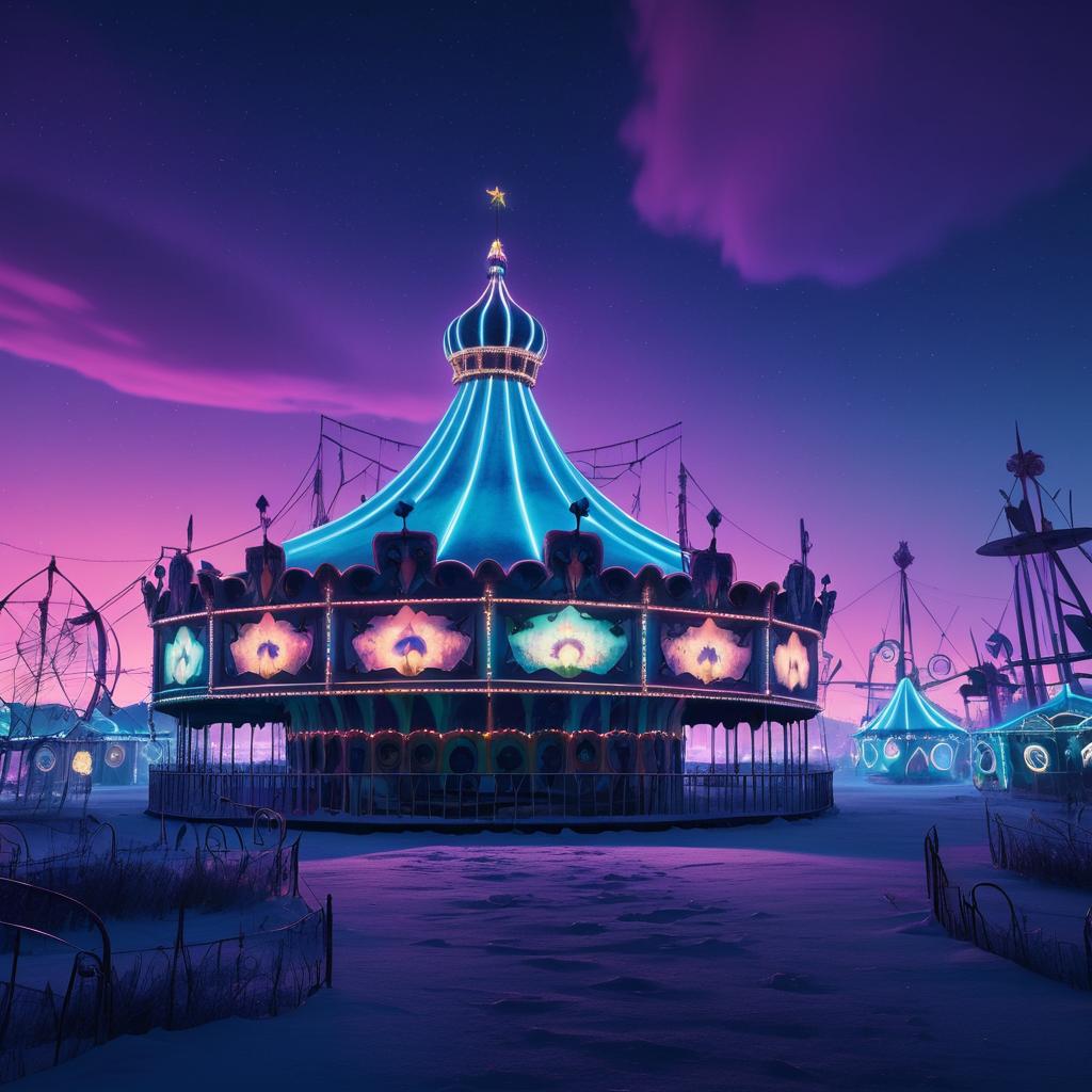 Eerie Twilight Carnival Under Northern Lights