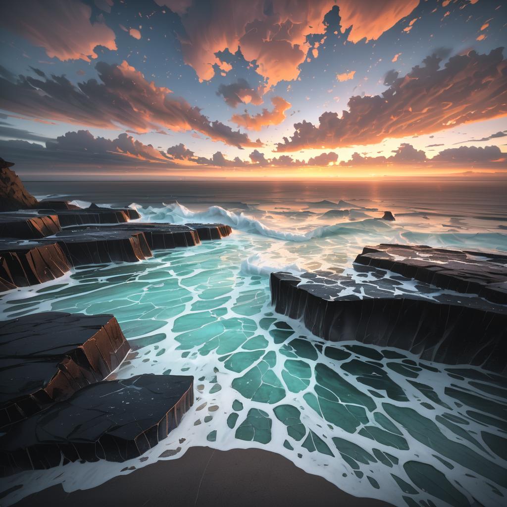 Surreal Twilight Tidepools and Jagged Rocks