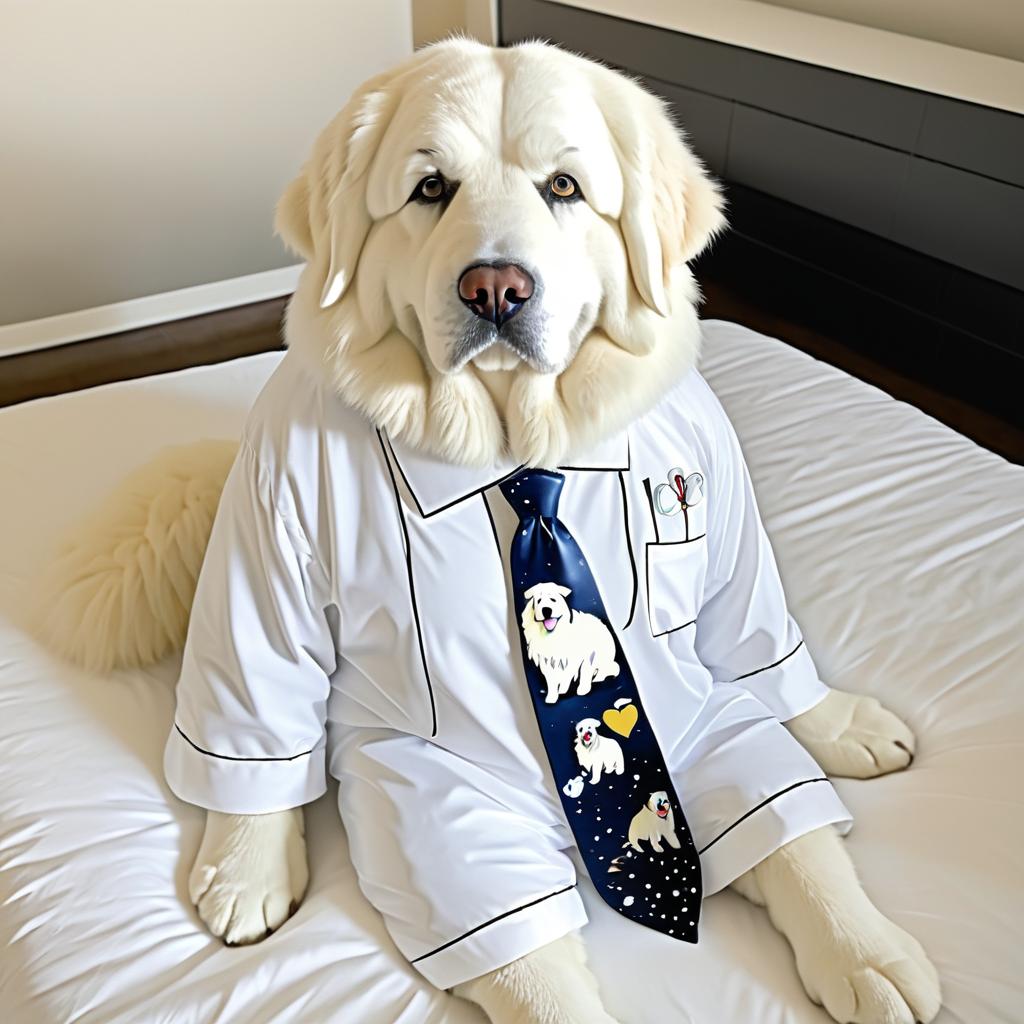 Great Pyrenees in Silly Pajamas and Tie