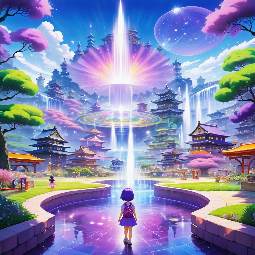 Imaginative Anime Landscape with Fountain