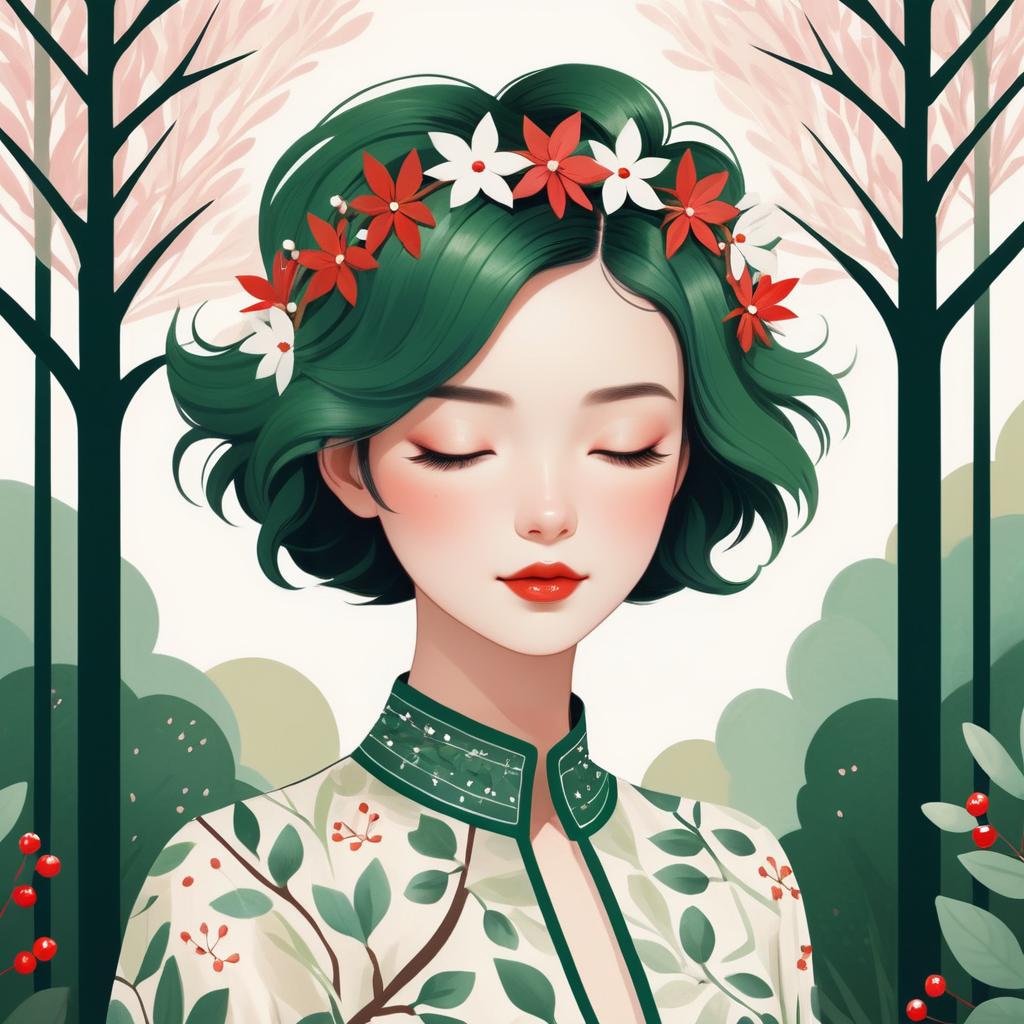 Whimsical Serene Woman in Forest