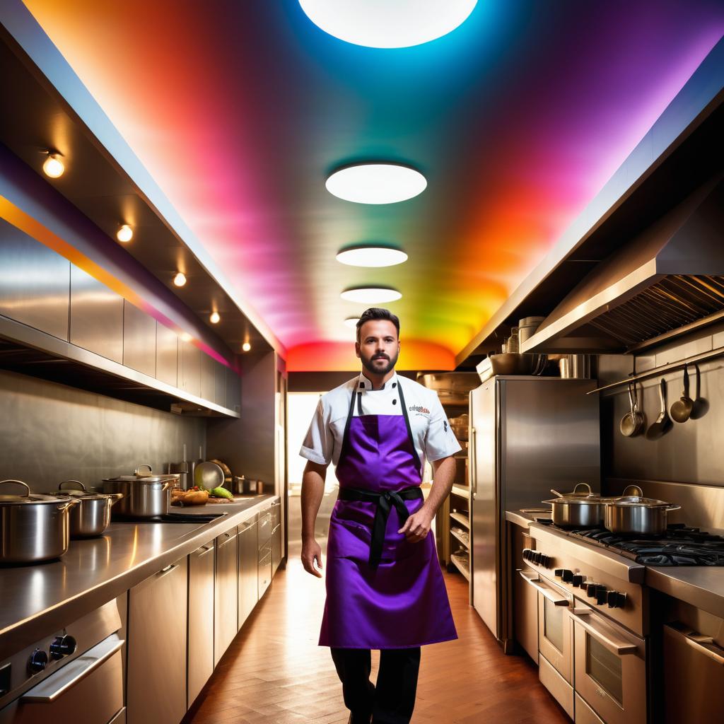 Vibrant Chef in Dramatic Show Kitchen