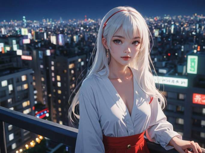 Anime Girl Gazing at City Lights