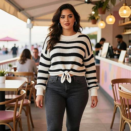 Curvy Woman in Chic Beachside Fashion