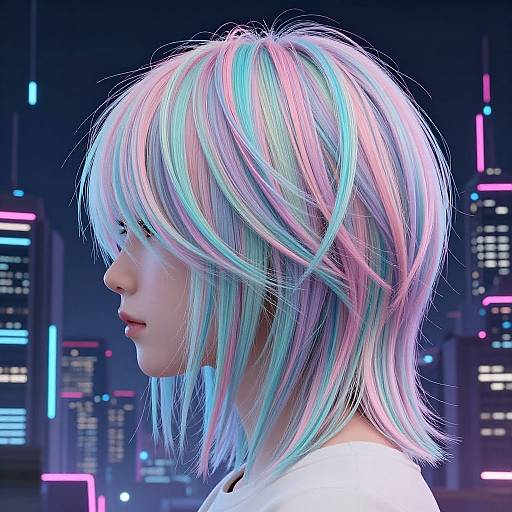 Cyberpunk Streaky Hair in Futuristic City