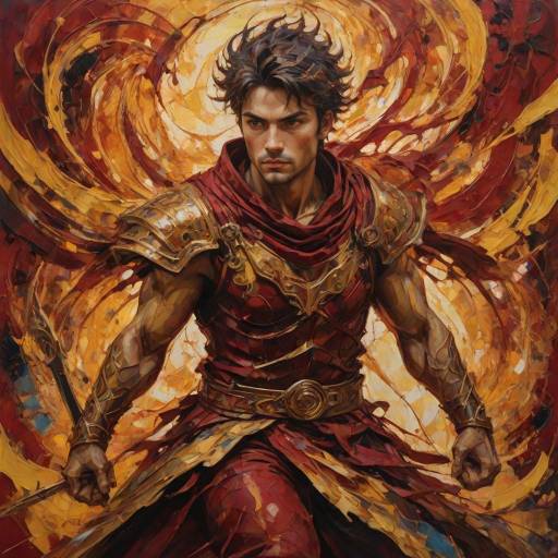 Dynamic Warrior with Fiery Aura