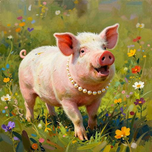 Joyful Pig in Vibrant Meadow