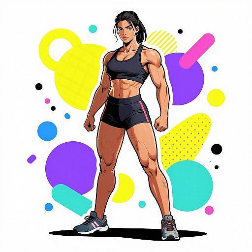 Dynamic Muscular Woman in Abstract Colors