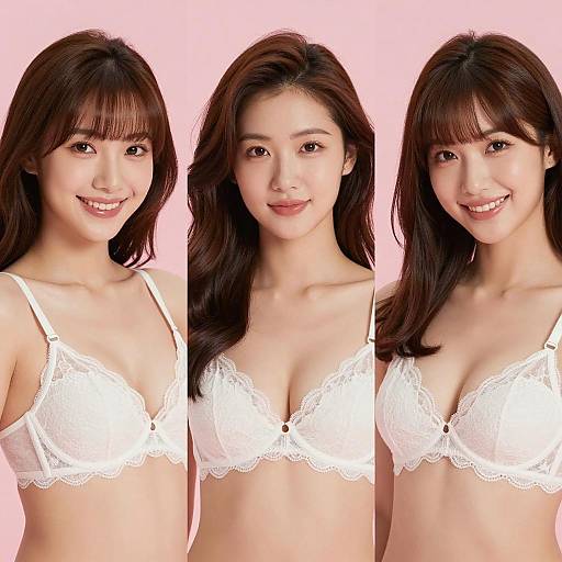 Three Smiling Women in Lace Bras