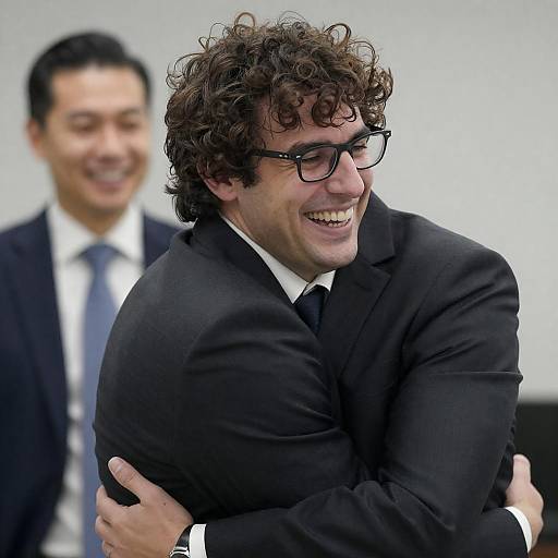 Joyful Embrace in an Office Setting