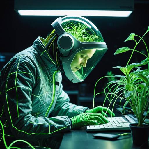 Biologist in Biotech Suit Among Luminous Plants