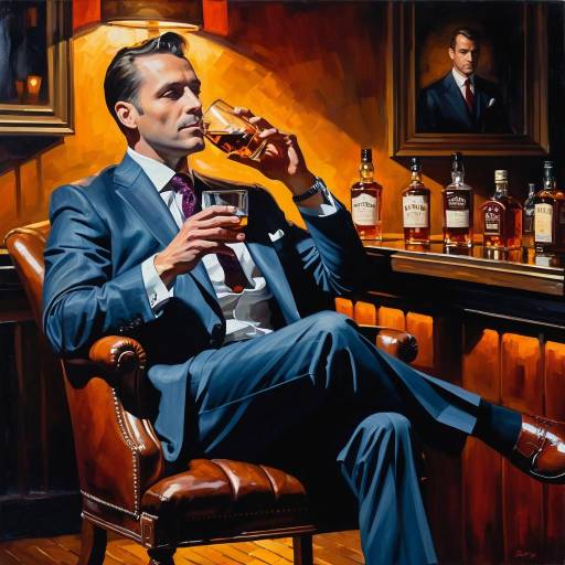 Man in Suit Drinking Whiskey in Bar