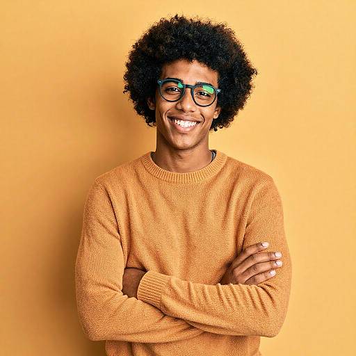 Cheerful Young Man in Orange Setting