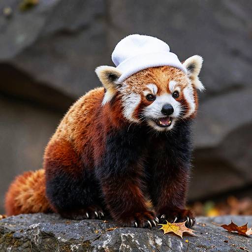 Mischievous Red Panda in Autumn Pose
