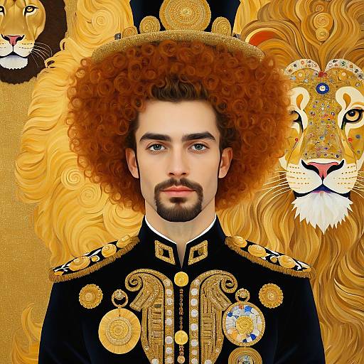 Lion Tamer Portrait in Gustav Klimt Style