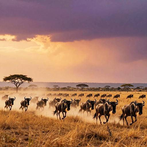 Wildebeest Migration at Sunset