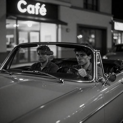 Vintage Night Drive in Black and White