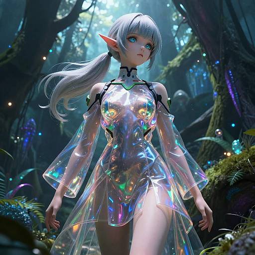 Anime Girl in Bioluminescent Jungle